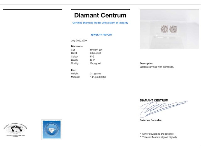 Witgouden oorbellen met briljant geslepen diamant - afbeelding 3 van  9