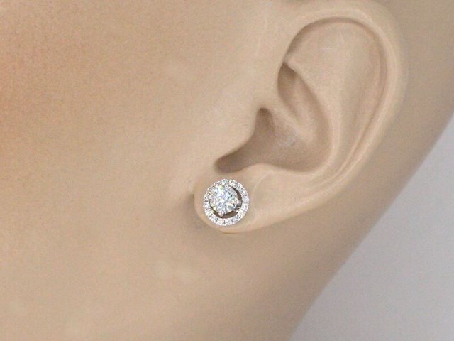 Witgouden oorbellen met briljant geslepen natuurlijke diamanten 1.00 carat - afbeelding 3 van  10
