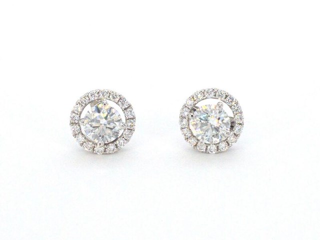 Witgouden oorbellen met briljant geslepen natuurlijke diamanten 1.00 carat - afbeelding 7 van  10