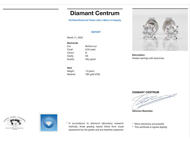 Witgouden oorbellen met diamant 0.50 carat - afbeelding 3 van  5