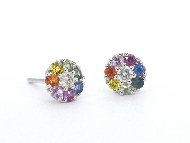Witgouden oorbellen met diamant en saffieren - afbeelding 1 van  10