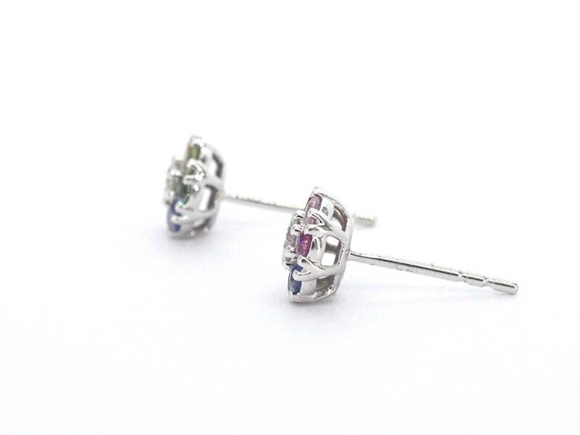 Witgouden oorbellen met diamant en saffieren - afbeelding 5 van  10