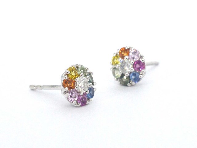 Witgouden oorbellen met diamant en saffieren - afbeelding 6 van  10