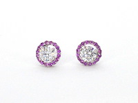 Witgouden oorbellen met diamanten en roze saffieren - afbeelding 7 van  8