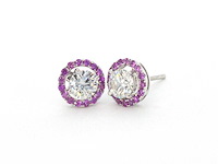 Witgouden oorbellen met diamanten en roze saffieren - afbeelding 1 van  6
