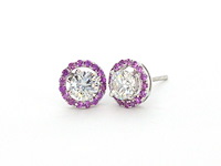 Witgouden oorbellen met diamanten en roze saffieren