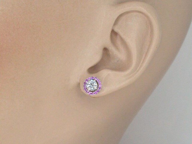 Witgouden oorbellen met diamanten en roze saffieren - afbeelding 2 van  9