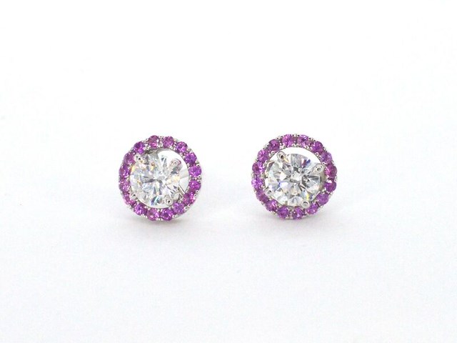 Witgouden oorbellen met diamanten en roze saffieren - afbeelding 6 van  9