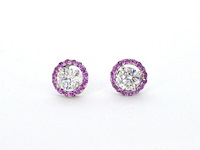 Witgouden oorbellen met diamanten en roze saffieren - afbeelding 6 van  9