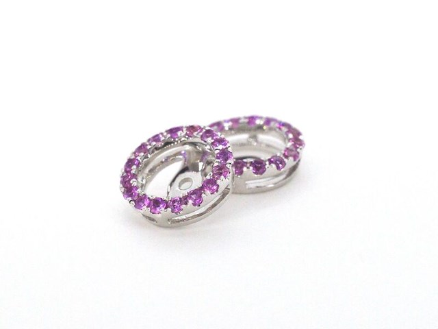 Witgouden oorbellen met diamanten en roze saffieren - afbeelding 7 van  9