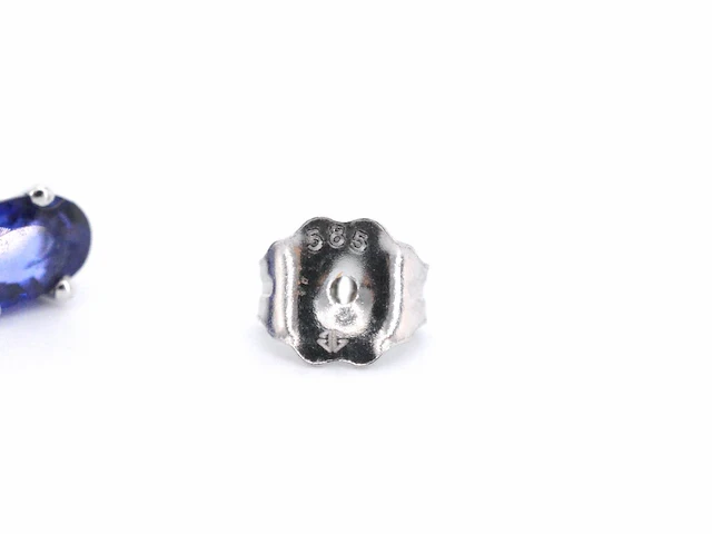 Witgouden oorbellen met diamanten en saffier - afbeelding 6 van  7