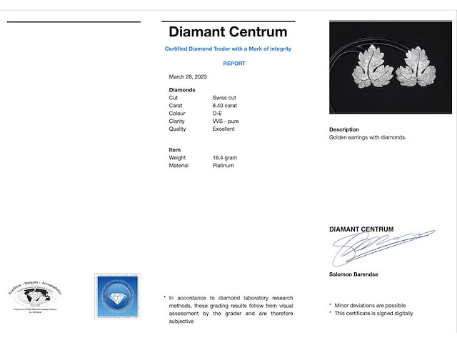 Witgouden oorbellen met diamanten in blad vorm - afbeelding 3 van  4