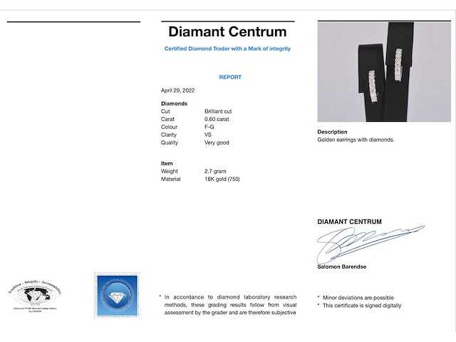 Witgouden oorbellen met diamanten - afbeelding 3 van  8