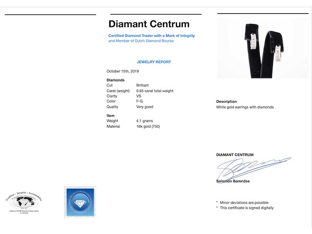 Witgouden oorbellen met drie rijen diamanten - afbeelding 3 van  7