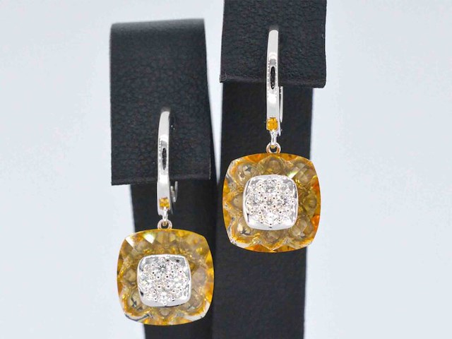 Witgouden oorbellen met een natuurlijke citrien en diamant - afbeelding 1 van  9