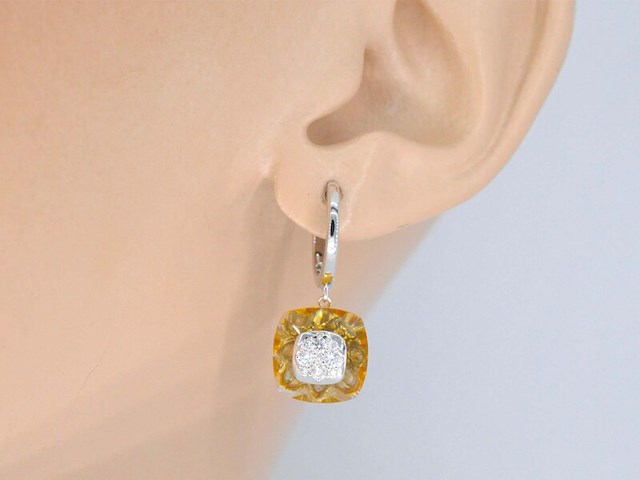 Witgouden oorbellen met een natuurlijke citrien en diamant - afbeelding 2 van  9