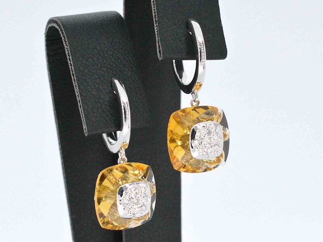 Witgouden oorbellen met een natuurlijke citrien en diamant - afbeelding 4 van  9