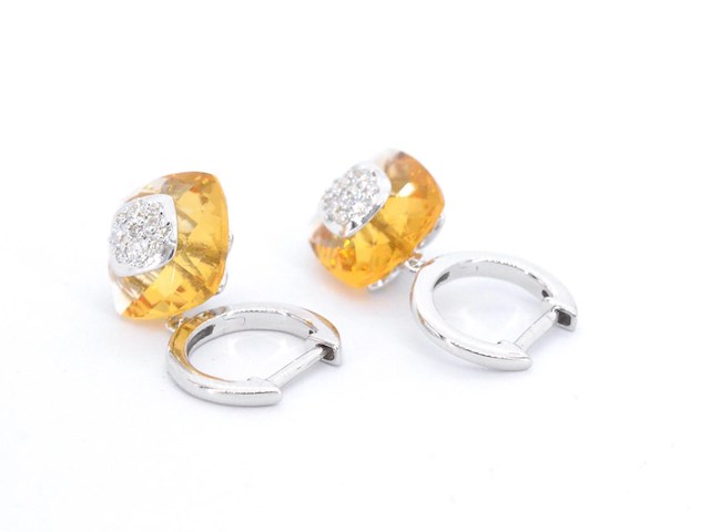 Witgouden oorbellen met een natuurlijke citrien en diamant - afbeelding 5 van  9