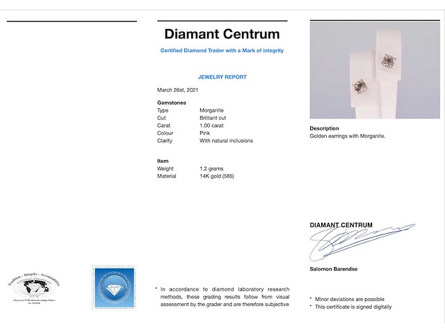 Witgouden oorbellen met morganiet - afbeelding 3 van  9