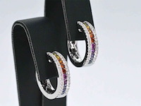 Witgouden oorbellen met multi colour saffieren en diamanten - afbeelding 4 van  9