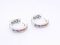Witgouden oorbellen met multi colour saffieren en diamanten - afbeelding 5 van  9
