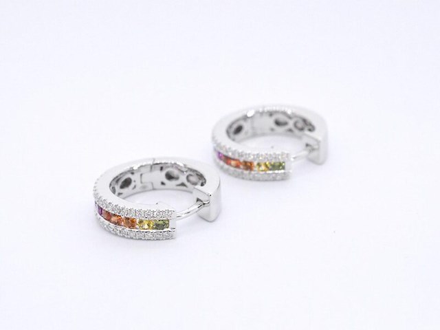 Witgouden oorbellen met multi colour saffieren en diamanten - afbeelding 6 van  9