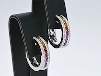 Witgouden oorbellen met multi colour saffieren en diamanten - afbeelding 4 van  7