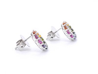 Witgouden oorbellen met multi colour saffieren in een cirkel - afbeelding 6 van  9