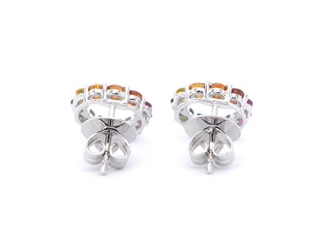 Witgouden oorbellen met multi colour saffieren in een cirkel - afbeelding 8 van  10