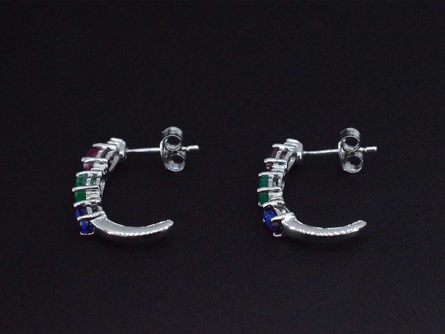 Witgouden oorbellen met multicolour edelstenen en diamant - afbeelding 6 van  8
