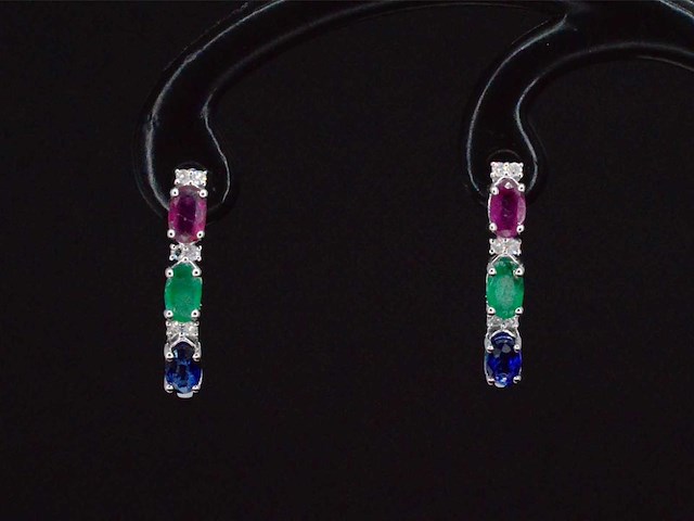 Witgouden oorbellen met multicolour edelstenen en diamant - afbeelding 7 van  8
