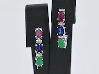 Witgouden oorbellen met multicolour edelstenen en diamant
