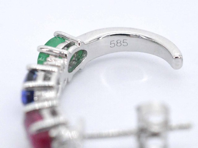 Witgouden oorbellen met multicolour edelstenen en diamant - afbeelding 6 van  8