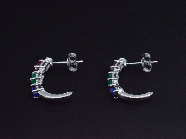 Witgouden oorbellen met multicolour edelstenen en diamant - afbeelding 5 van  9