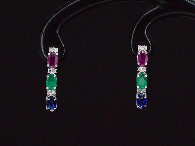 Witgouden oorbellen met multicolour edelstenen en diamant - afbeelding 6 van  9