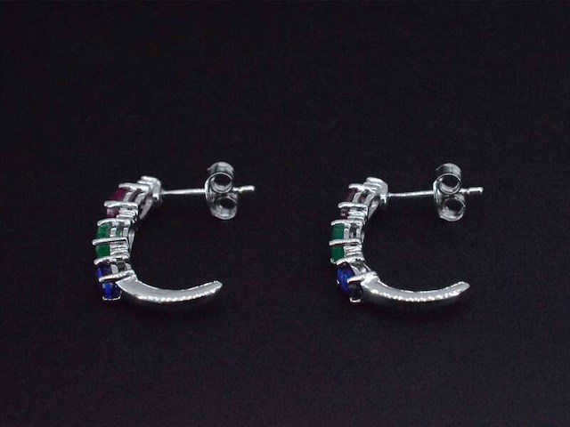 Witgouden oorbellen met multicolour edelstenen en diamant - afbeelding 5 van  9
