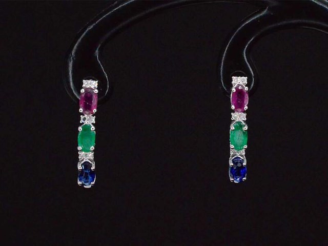 Witgouden oorbellen met multicolour edelstenen en diamant - afbeelding 6 van  9