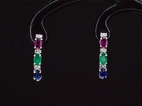 Witgouden oorbellen met multicolour edelstenen en diamant - afbeelding 6 van  9