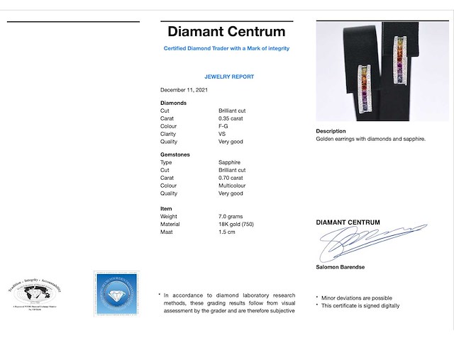 Witgouden oorbellen met multicolour saffieren en diamanten - afbeelding 3 van  8