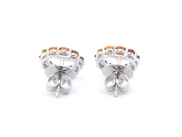 Witgouden oorbellen met multicolour saffieren in cirkel - afbeelding 8 van  9