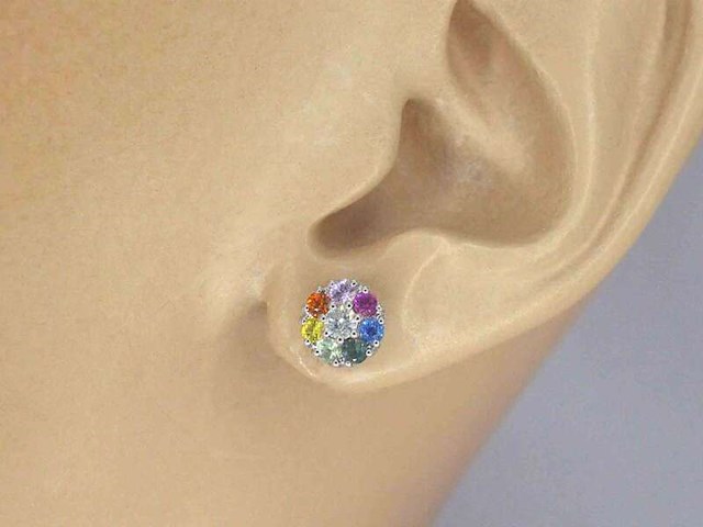 Witgouden oorbellen met natuurlijke diamant en saffieren - afbeelding 3 van  10