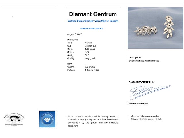 Witgouden oorbellen met natuurlijke diamanten 1.60 carat - afbeelding 3 van  9