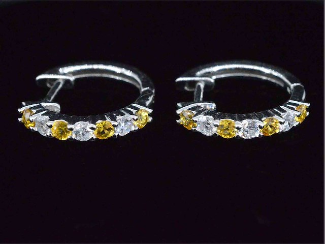 Witgouden oorbellen met oranje saffieren en diamanten - afbeelding 6 van  7