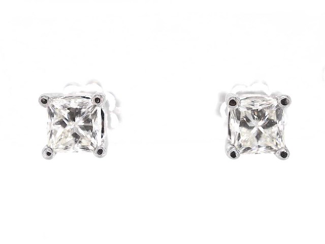 Witgouden oorbellen met princess geslepen diamanten 1.50 carat - afbeelding 1 van  5