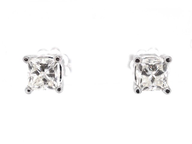 Witgouden oorbellen met princess geslepen diamanten 1.50 carat - afbeelding 1 van  6