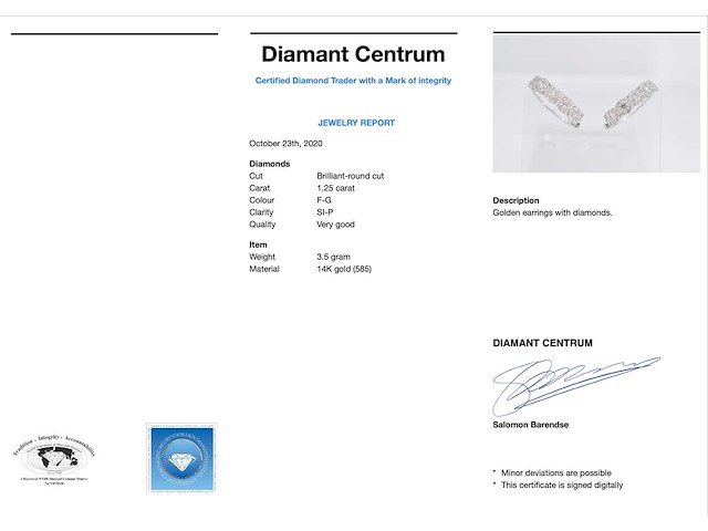 Witgouden oorbellen met vijf chatons met diamanten - afbeelding 3 van  9