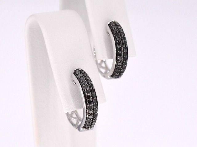 Witgouden oorbellen met zwarte diamant - afbeelding 7 van  11