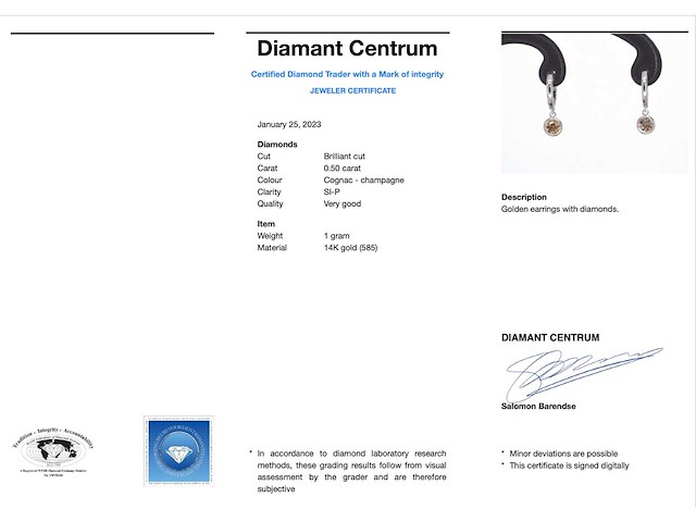 Witgouden oorbellen natuurlijke diamanten - afbeelding 3 van  9