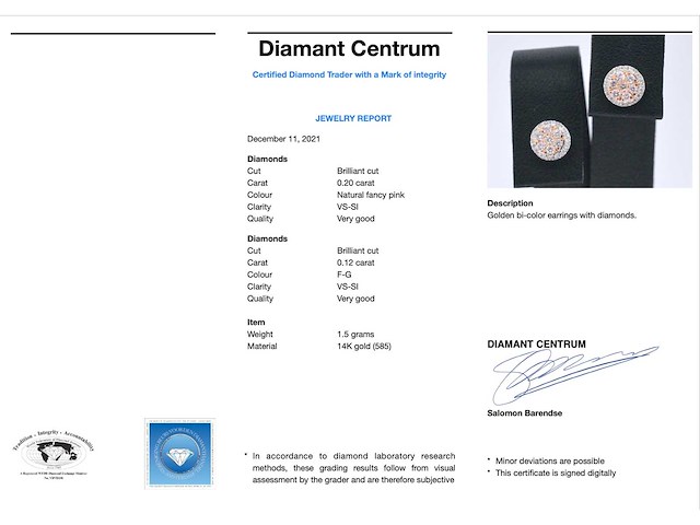 Witgouden oorbellen roze en witte natuurlijke diamant - afbeelding 3 van  8