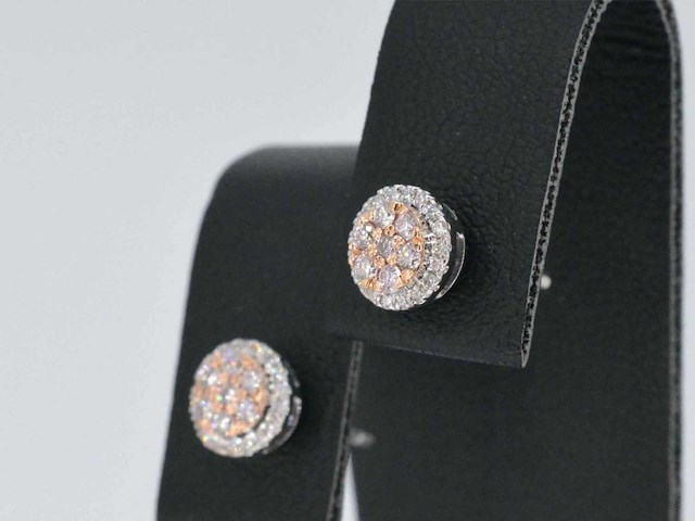 Witgouden oorbellen roze en witte natuurlijke diamant - afbeelding 4 van  8